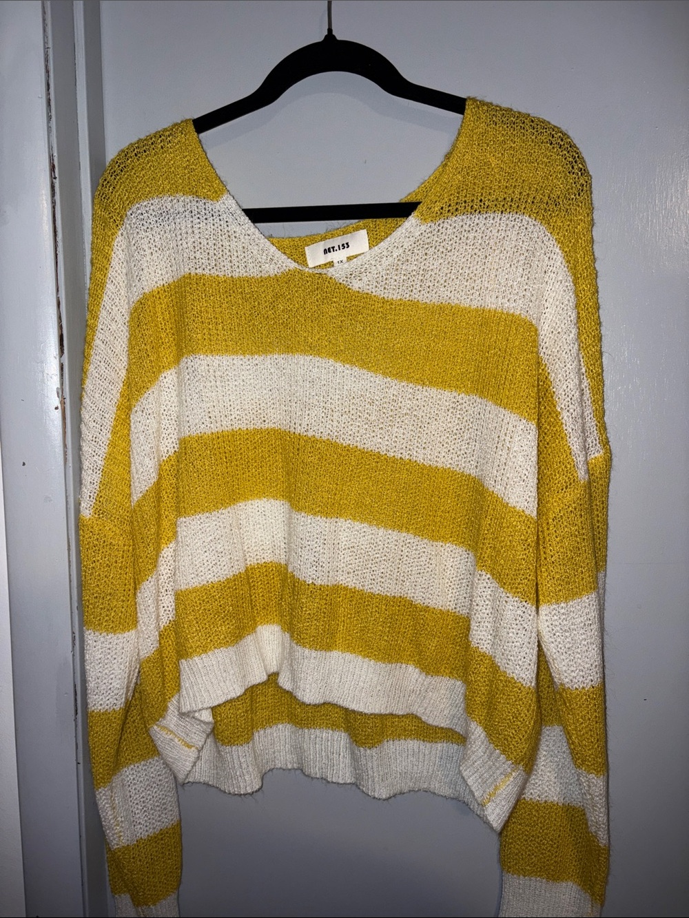 Striped Yellow & White V-Neck Knit Sweater